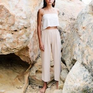 OZMA Wide Leg Crop Silk Noil Pants, natural ivory, small